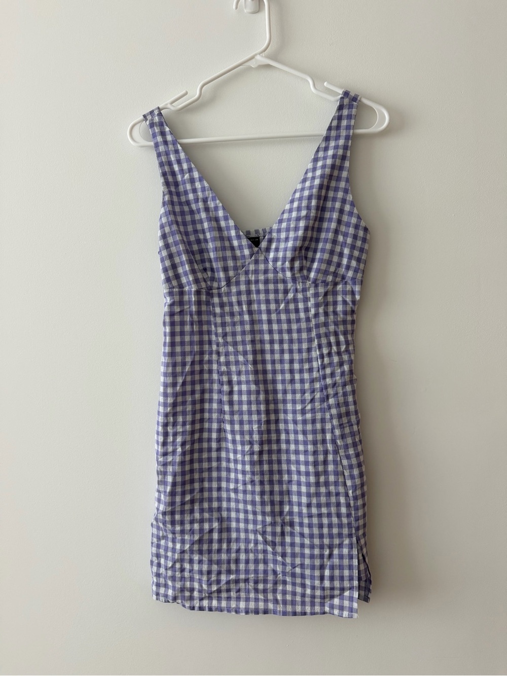 SHEIN Purple Gingham V-Neck Mini Dress